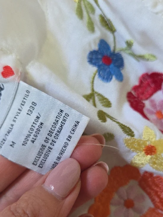 100% Cotton Just Love White Sundress with Multicolor Floral Embroidery - Picture 3 of 3